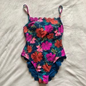 Teal floral scalloped swimsuit